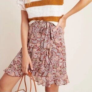 Anthropologie Red Floral Midi Skirt Womens Size Medium